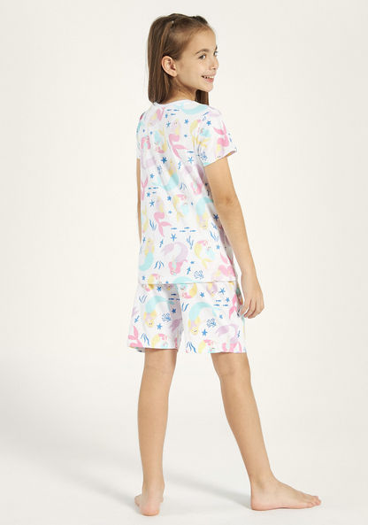 Juniors Mermaid Print T-shirt and Pyjama - Set of 3-Nightwear-image-5