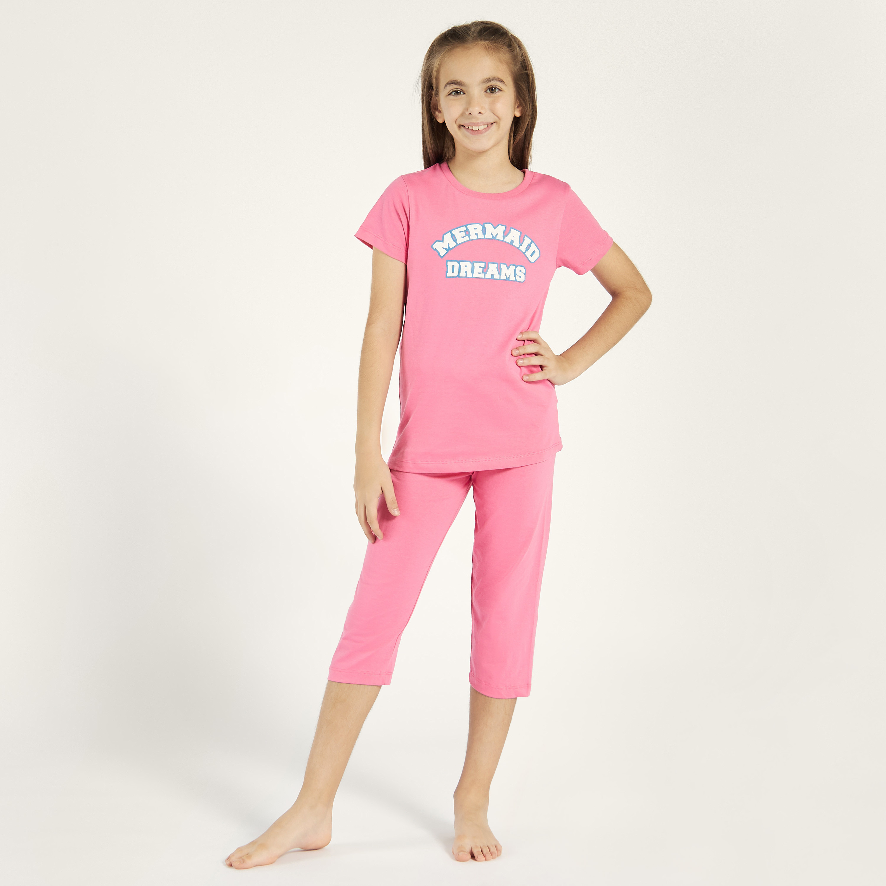 Juniors Mermaid Print T-shirt and Pyjama - Set of 3-girls-clothing-nightwear-image-7