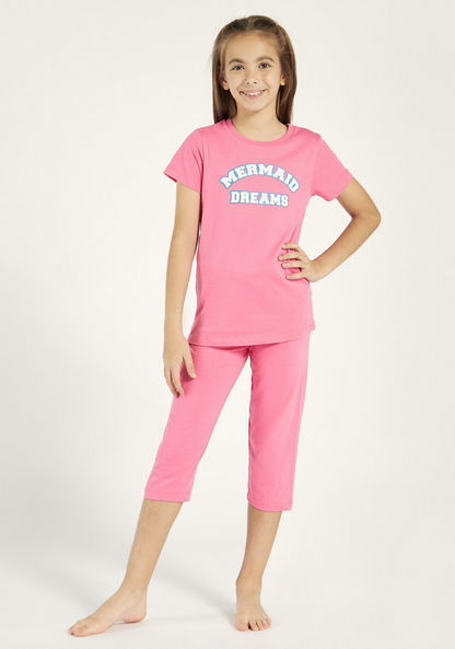 Juniors Mermaid Print T-shirt and Pyjama - Set of 3-Nightwear-image-6