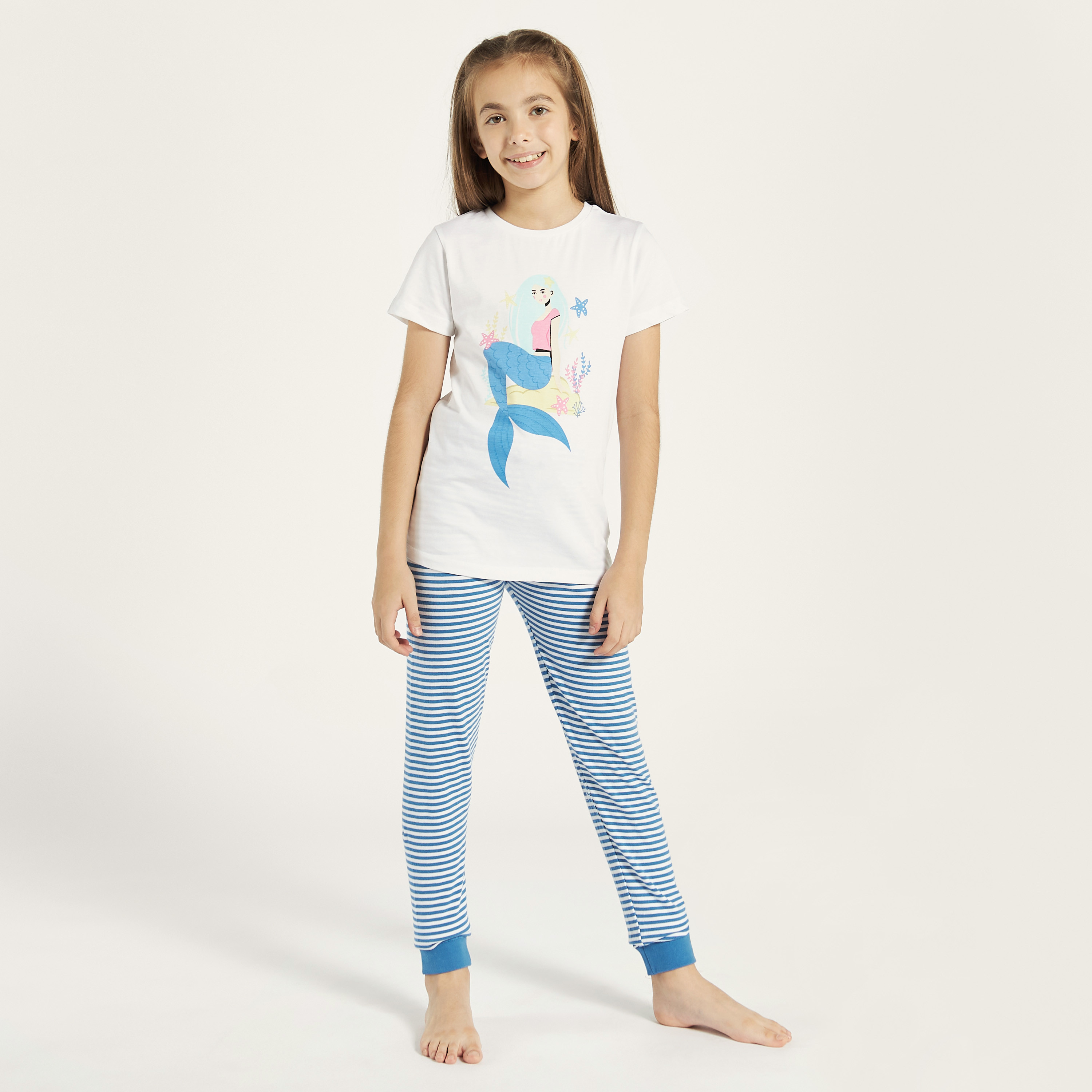 Juniors Mermaid Print T-shirt and Pyjama - Set of 3-girls-clothing-nightwear-image-8