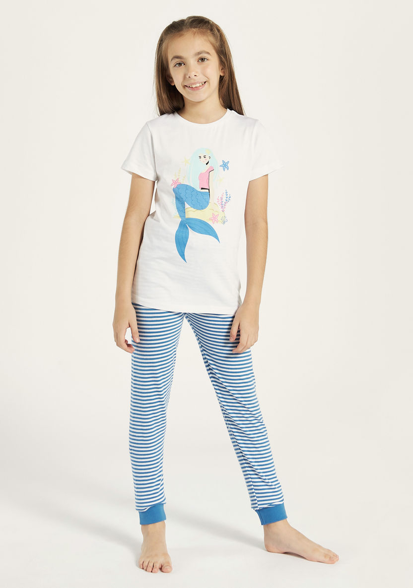 Juniors Mermaid Print T-shirt and Pyjama - Set of 3-Nightwear-image-7