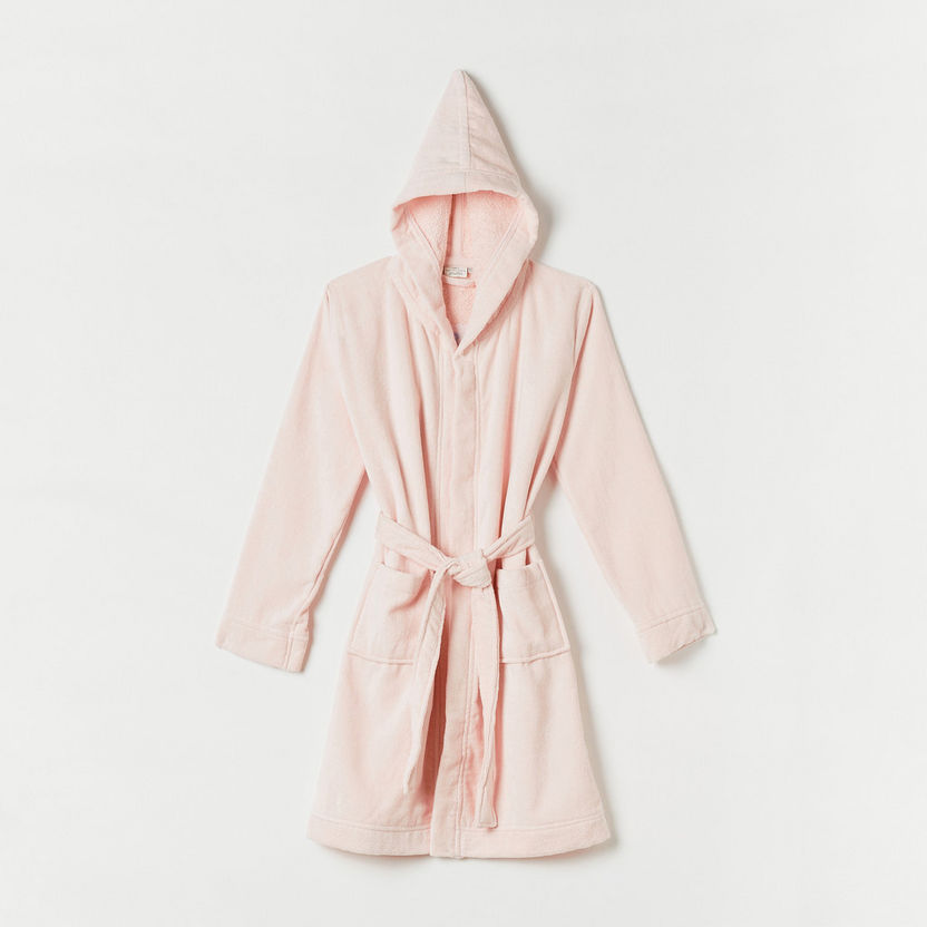 Juniors Embroidered Hooded Robe with Tie-Up-Towels and Flannels-image-0