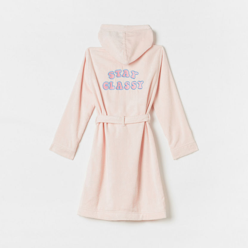 Juniors Embroidered Hooded Robe with Tie-Up-Towels and Flannels-image-4