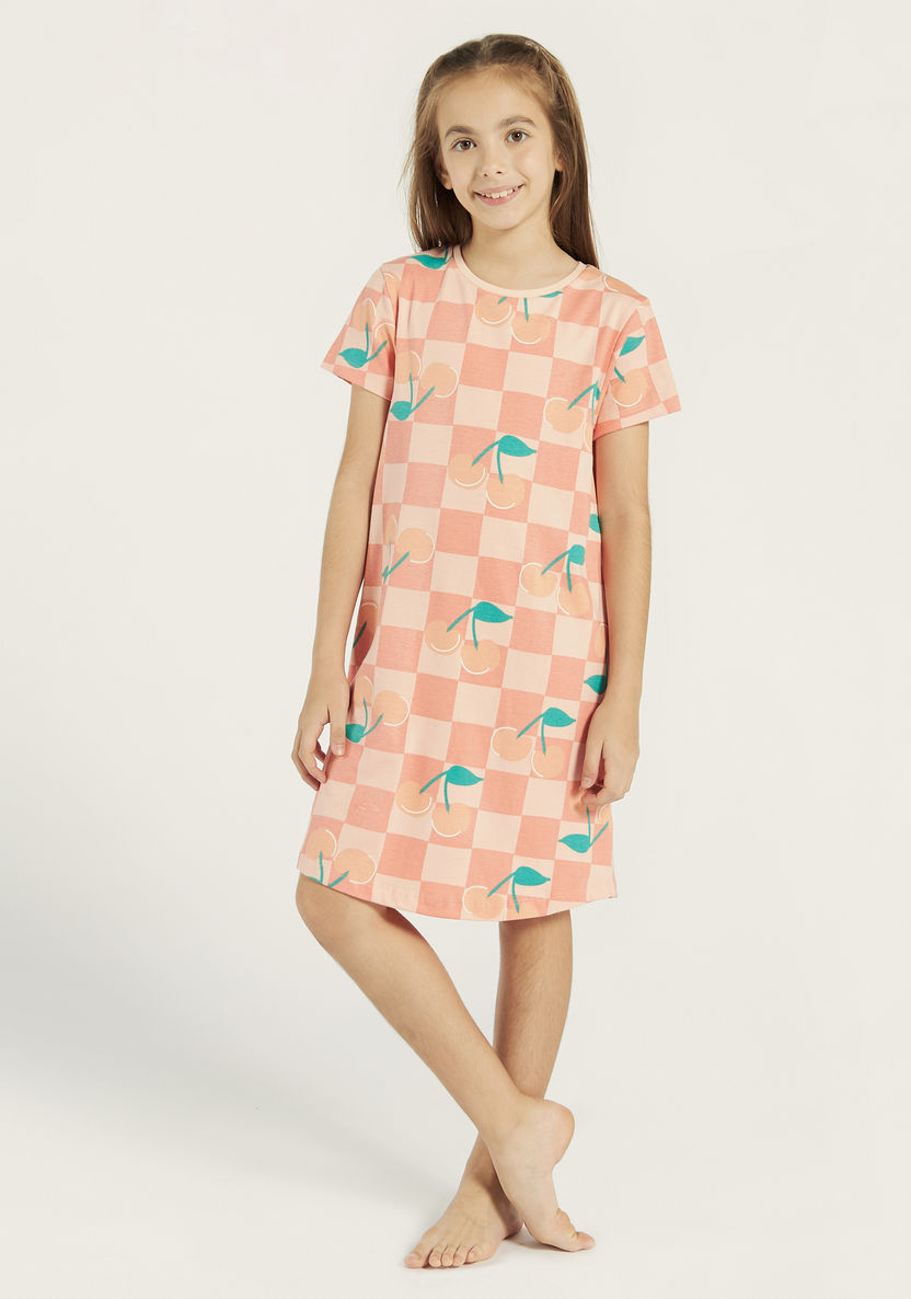 Juniors Printed Night Dress with Short Sleeves - Set of 2-Nightwear-image-5