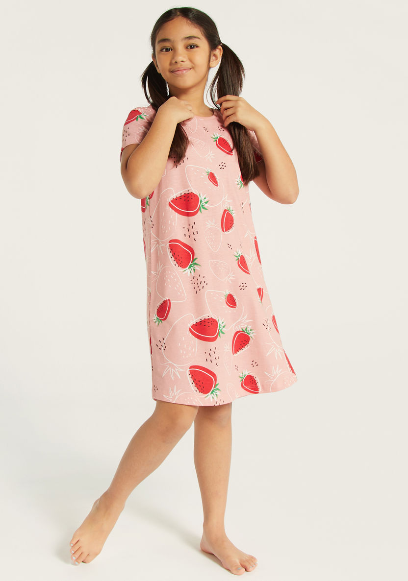 Juniors All-Over Strawberry Print Night Dress-Nightwear-image-1