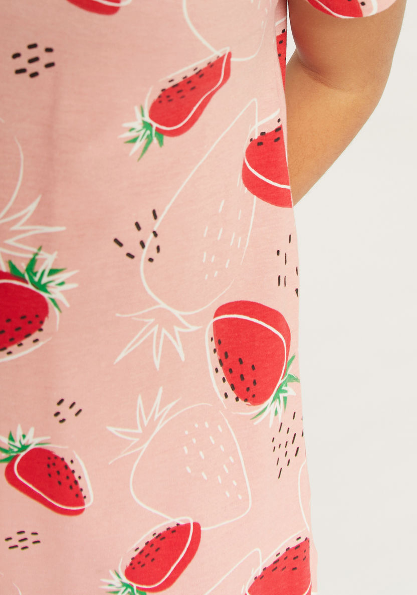 Juniors All-Over Strawberry Print Night Dress-Nightwear-image-2