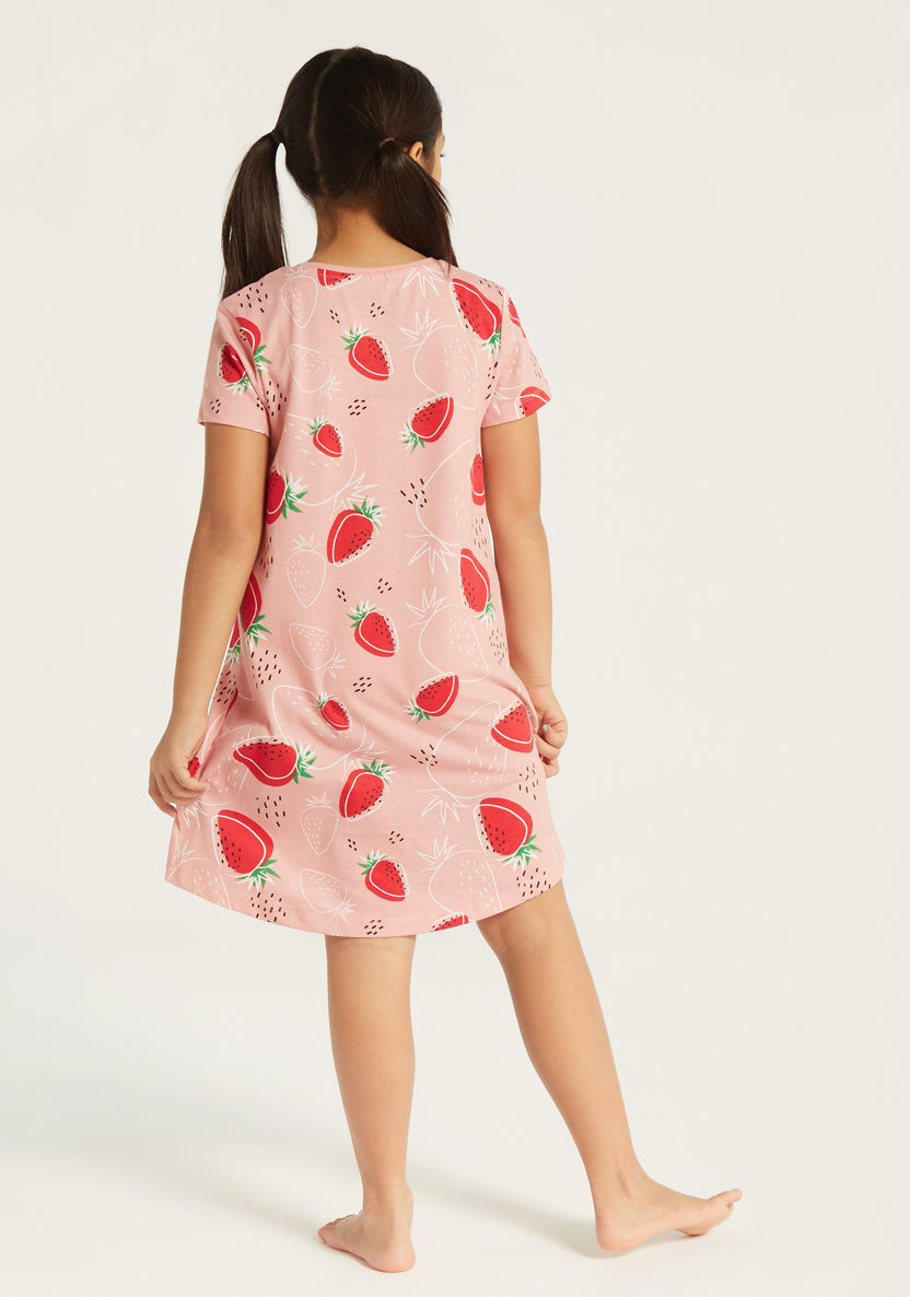 Juniors All-Over Strawberry Print Night Dress-Nightwear-image-3