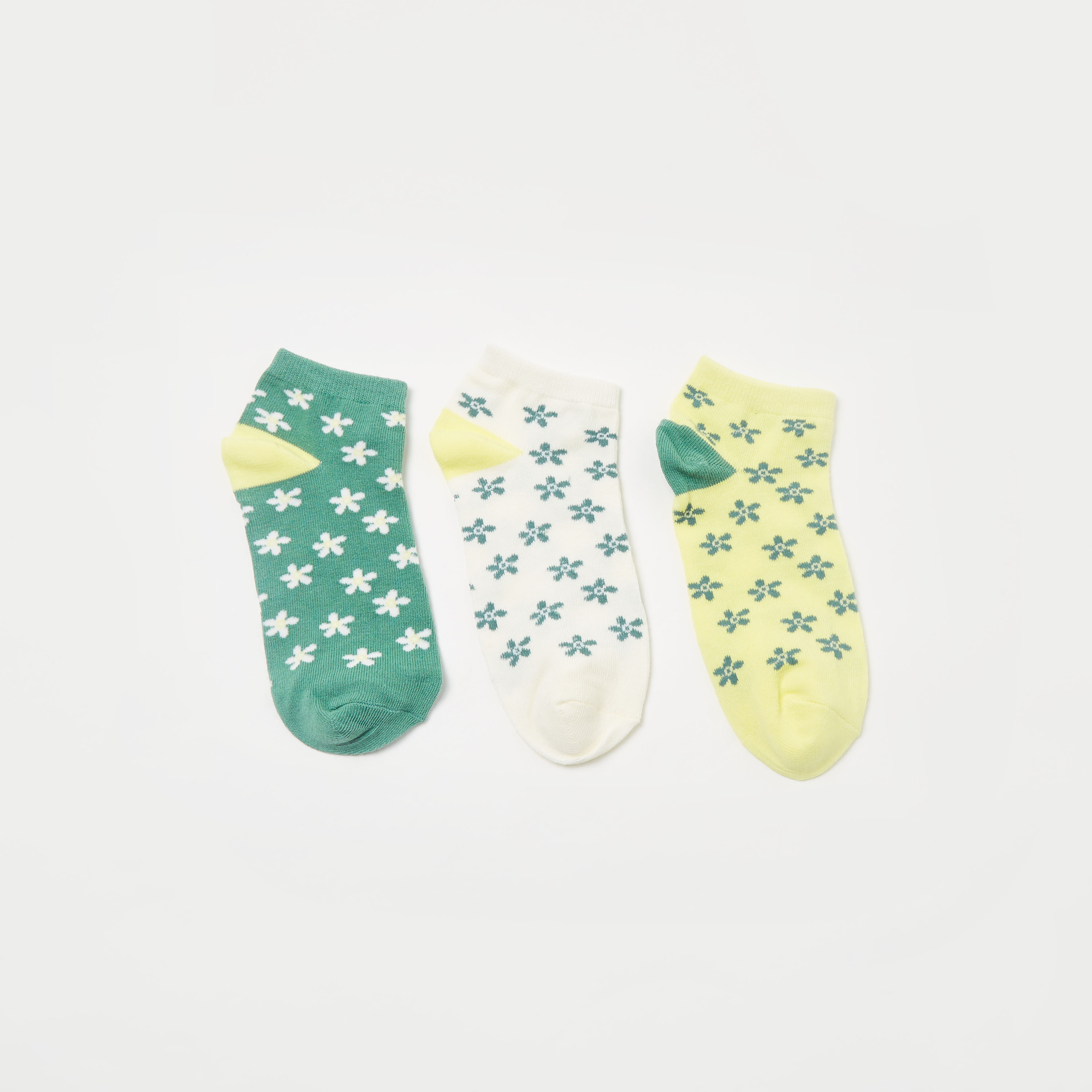 جوارب طول الكاحل بطبعات زهور من جونيورز - طقم من 3 أزواج-girls-accessories-socks-image-1