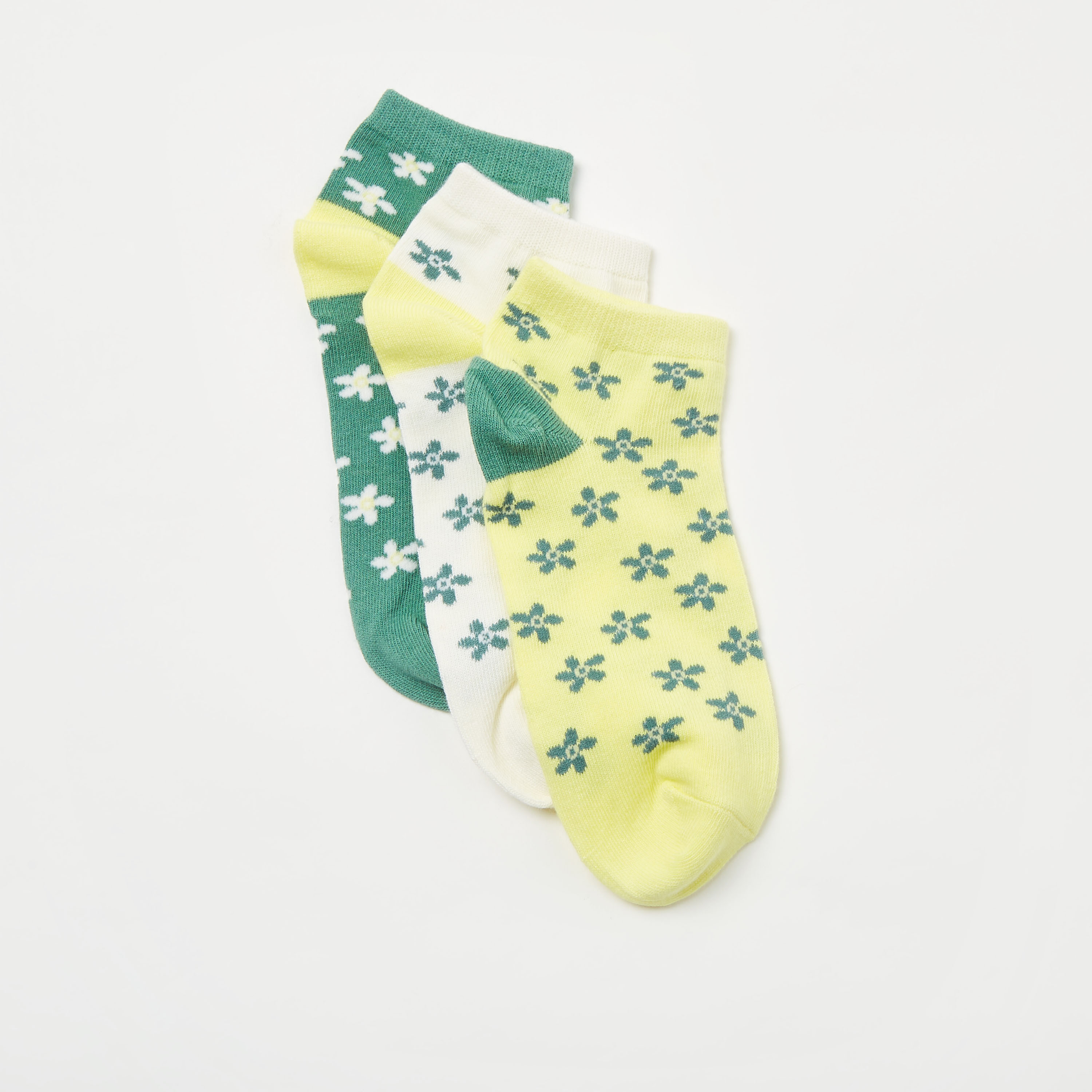 جوارب طول الكاحل بطبعات زهور من جونيورز - طقم من 3 أزواج-girls-accessories-socks-image-2
