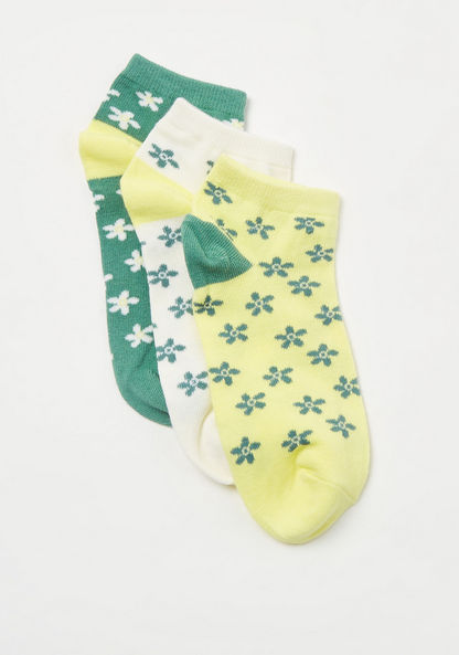 Juniors Floral Print Ankle Length Socks - Set of 3-Socks-image-1