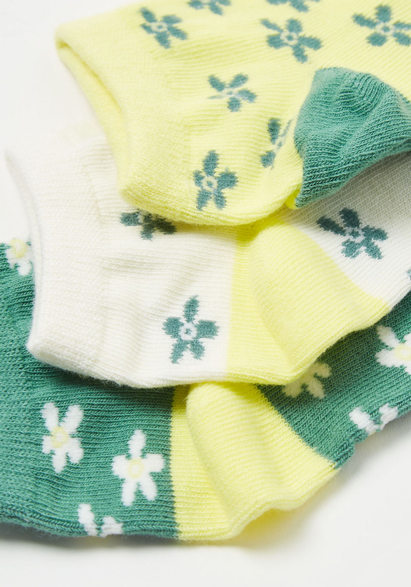 Juniors Floral Print Ankle Length Socks - Set of 3-Socks-image-2