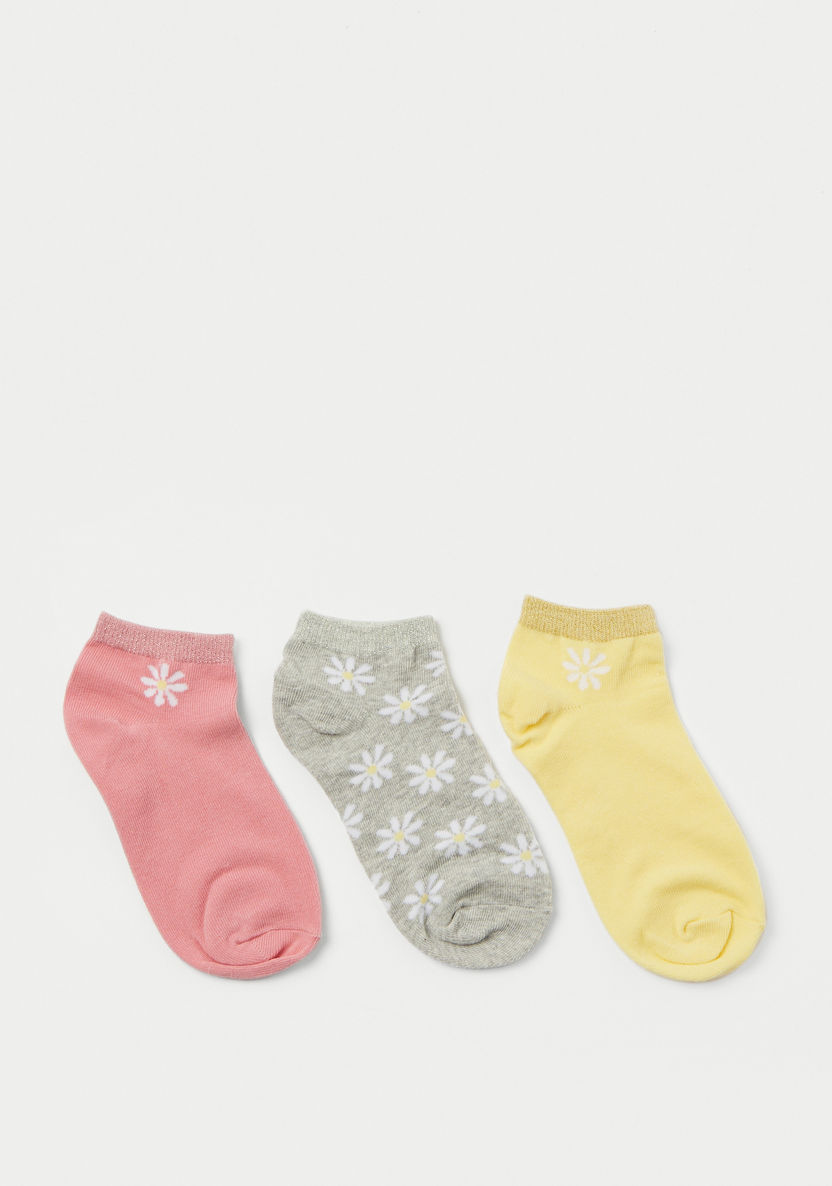 Juniors Floral Detail Ankle Length Socks - Set of 3-Socks-image-0