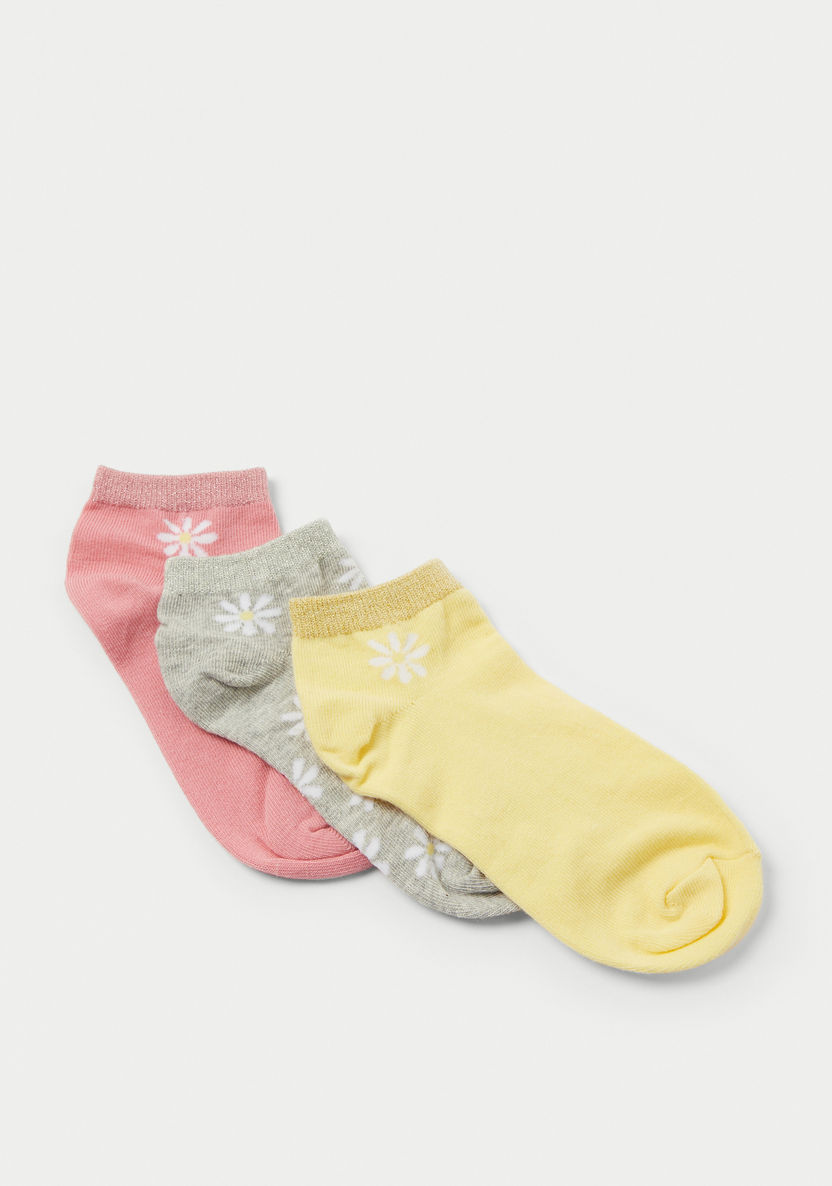 Juniors Floral Detail Ankle Length Socks - Set of 3-Socks-image-1
