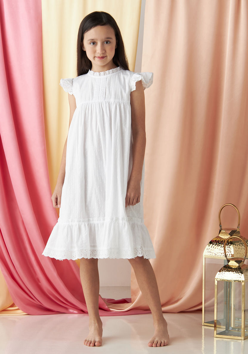 Juniors Textured Sleeveless Night Dress with Ruffles-Nightwear-image-1