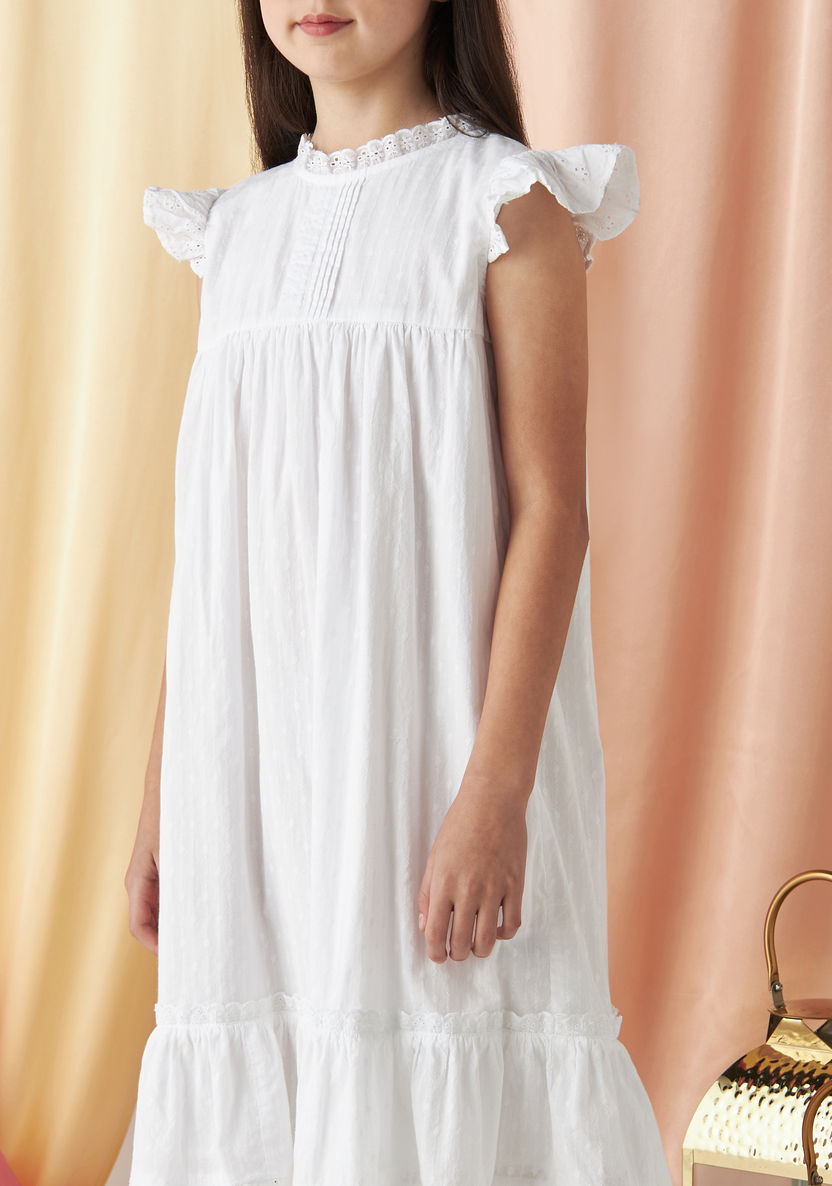 Juniors Textured Sleeveless Night Dress with Ruffles-Nightwear-image-2