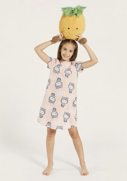 Sanrio All-Over Hello Kitty Print Night Dress with Short Sleeves-Nightwear-image-0
