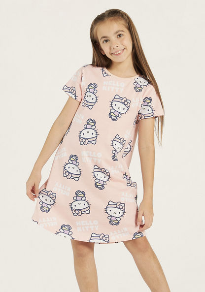 Sanrio All-Over Hello Kitty Print Night Dress with Short Sleeves-Nightwear-image-1