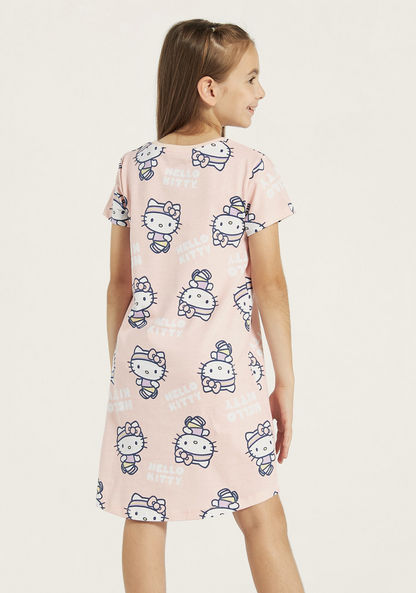 Sanrio All-Over Hello Kitty Print Night Dress with Short Sleeves-Nightwear-image-3