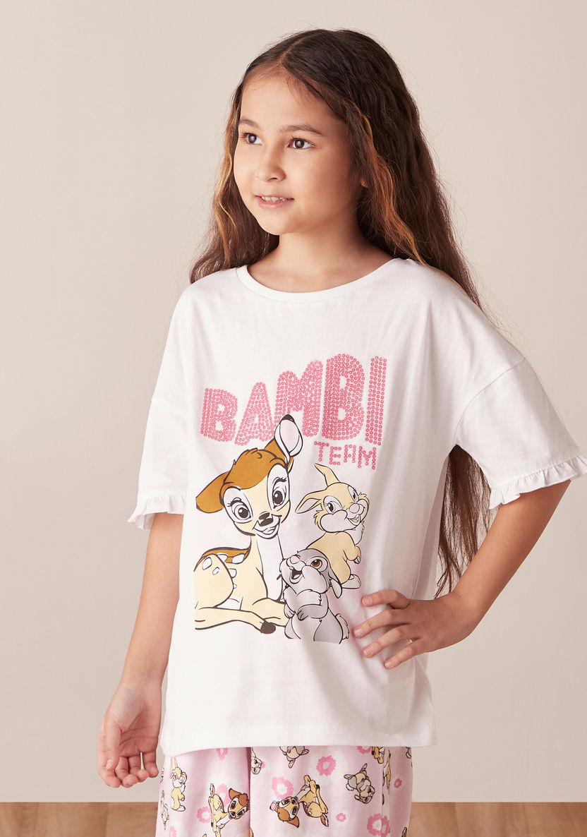 Disney Bambi Print Short Sleeves T-shirt and Pyjama Set-Nightwear-image-1