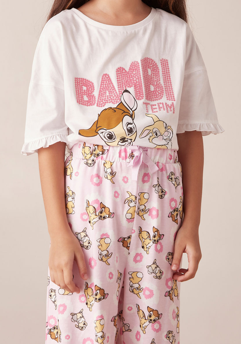 Disney Bambi Print Short Sleeves T-shirt and Pyjama Set-Nightwear-image-3