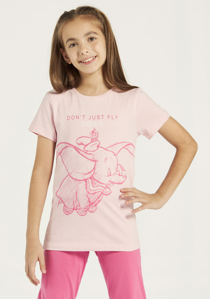 Juniors Dumbo Print Short Sleeves T-shirt and Pyjama Set-Nightwear-image-1