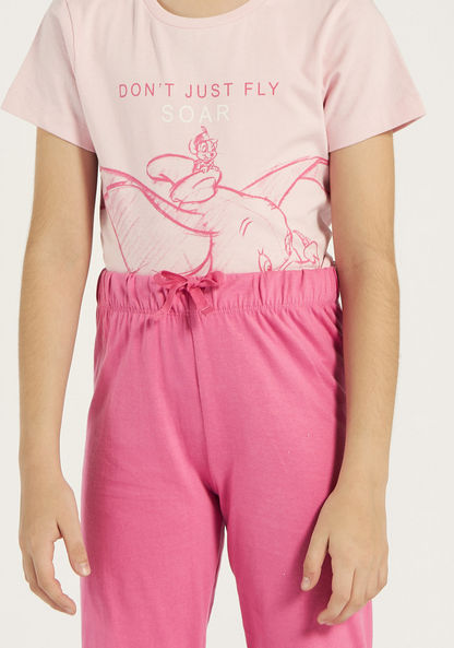 Juniors Dumbo Print Short Sleeves T-shirt and Pyjama Set-Nightwear-image-3