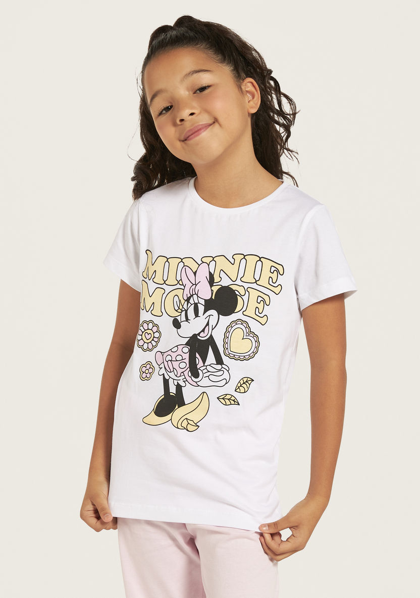 Minnie Mouse Print T-shirt and Pyjama Set-Nightwear-image-1