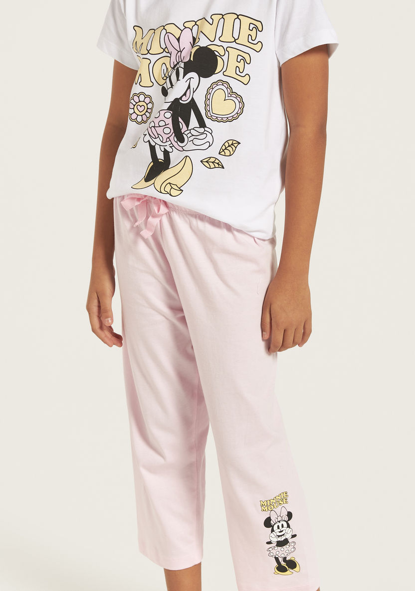 Minnie Mouse Print T-shirt and Pyjama Set-Nightwear-image-3