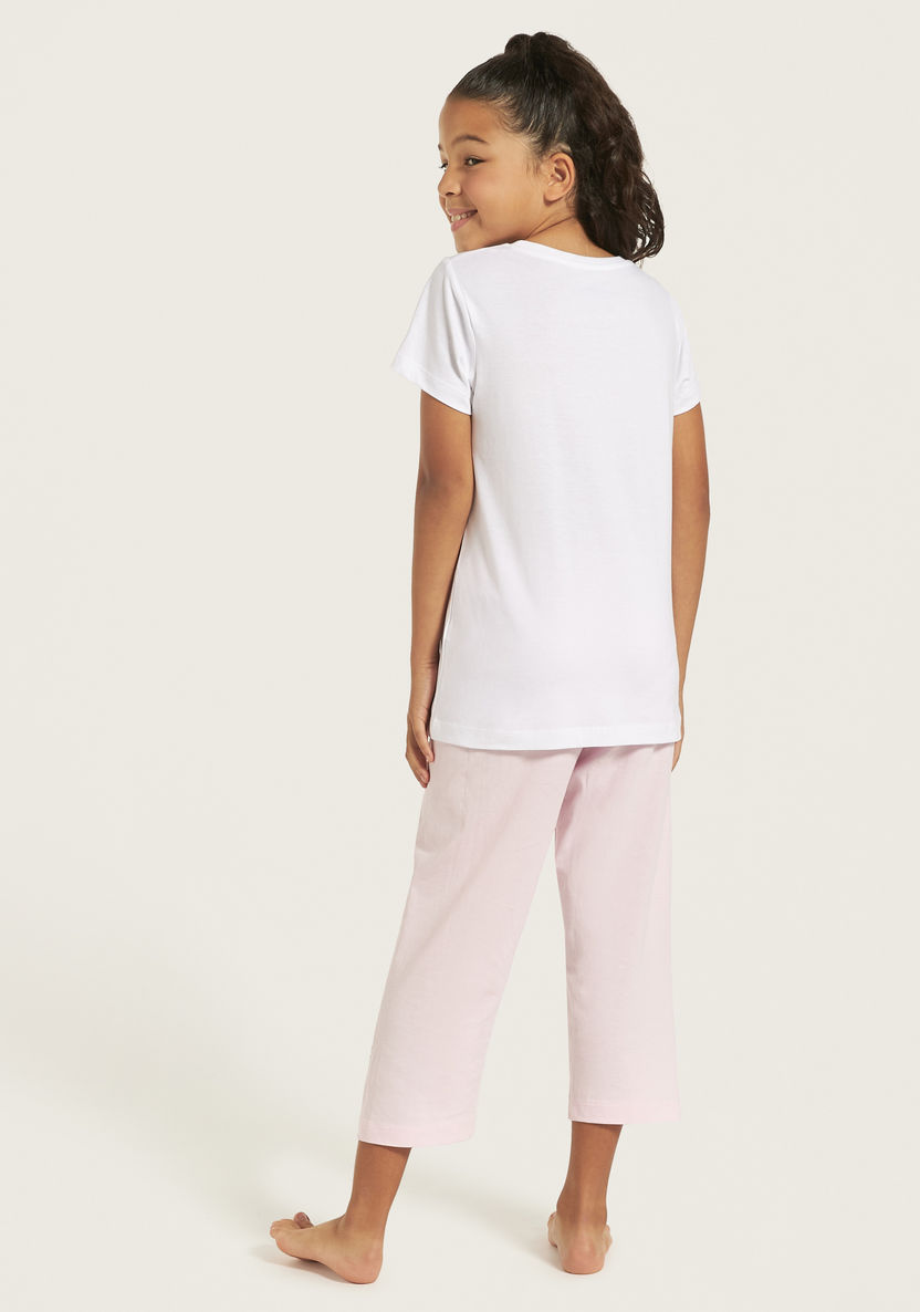Minnie Mouse Print T-shirt and Pyjama Set-Nightwear-image-4