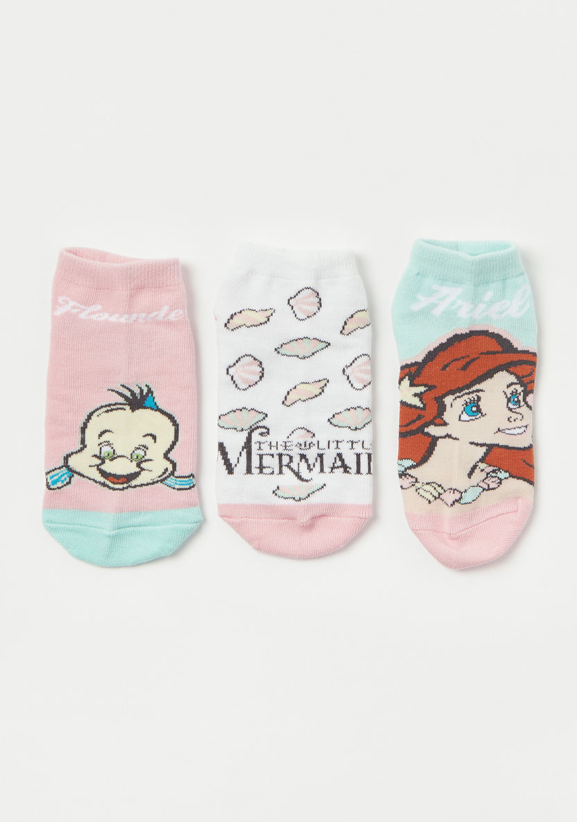Disney The Little Mermaid Print Ankle Length Socks - Set of 3-Socks-image-1