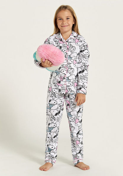 Snoopy Print Long Sleeves Shirt and Pyjama Set-Nightwear-image-0