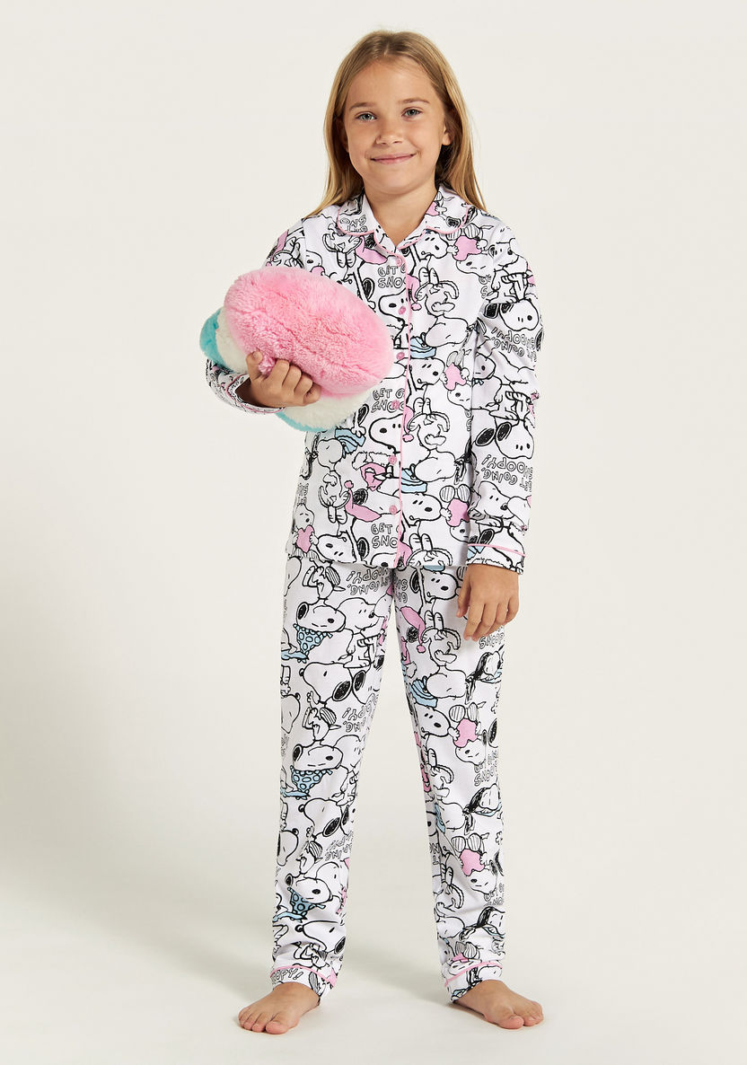 Snoopy Print Long Sleeves Shirt and Pyjama Set-Nightwear-image-0
