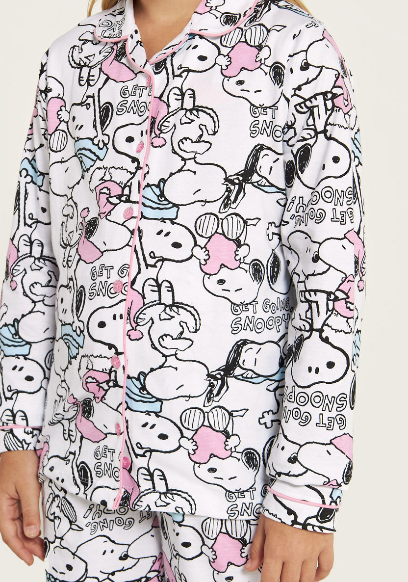 Snoopy Print Long Sleeves Shirt and Pyjama Set-Nightwear-image-1