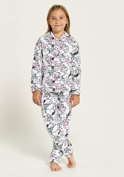Snoopy Print Long Sleeves Shirt and Pyjama Set-Nightwear-image-2