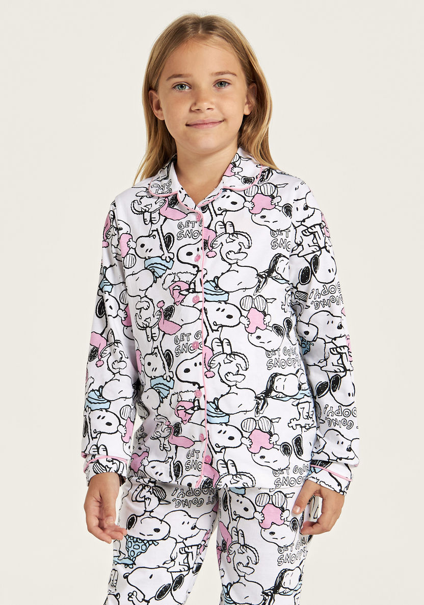Snoopy Print Long Sleeves Shirt and Pyjama Set-Nightwear-image-3