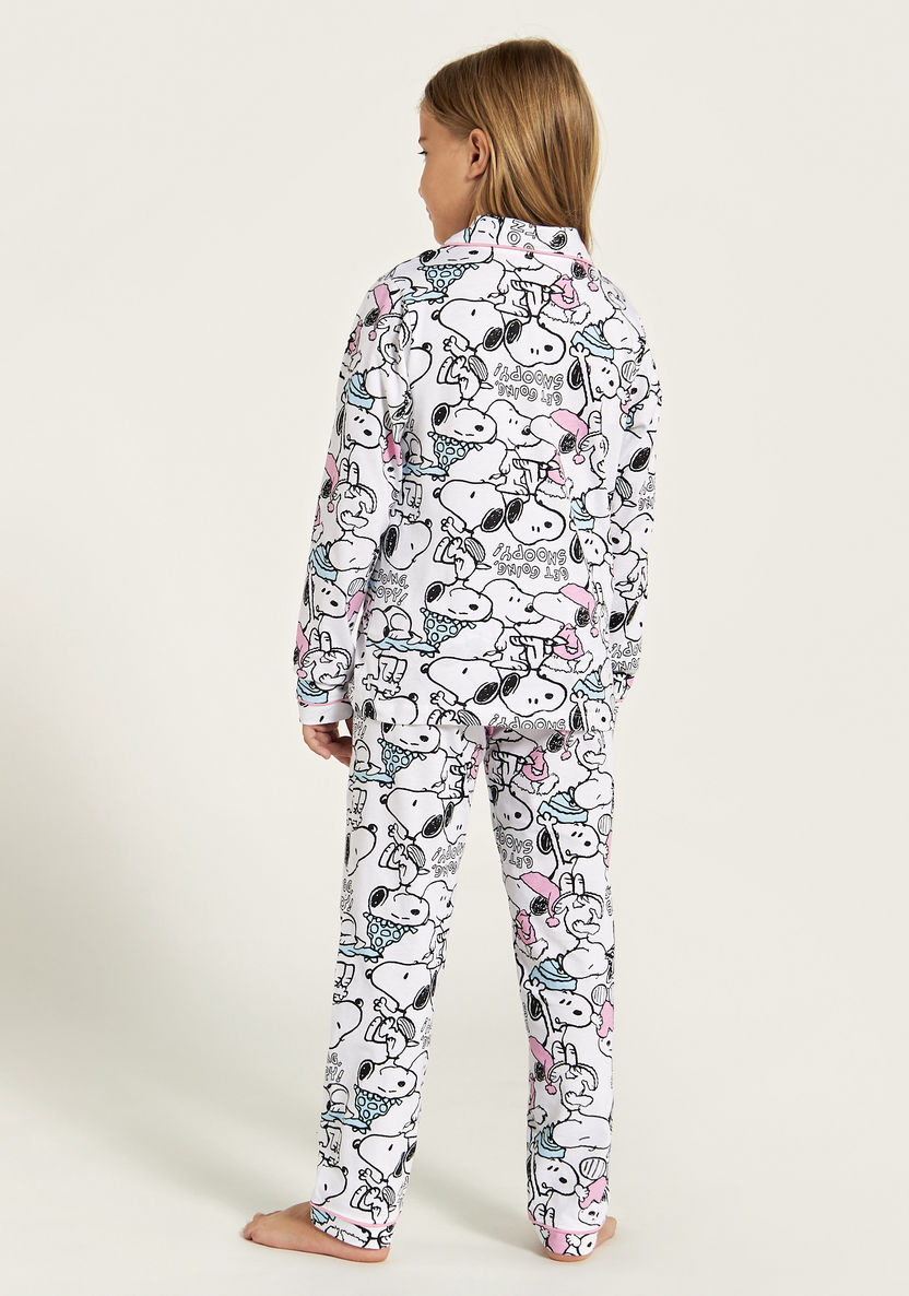 Snoopy Print Long Sleeves Shirt and Pyjama Set-Nightwear-image-4