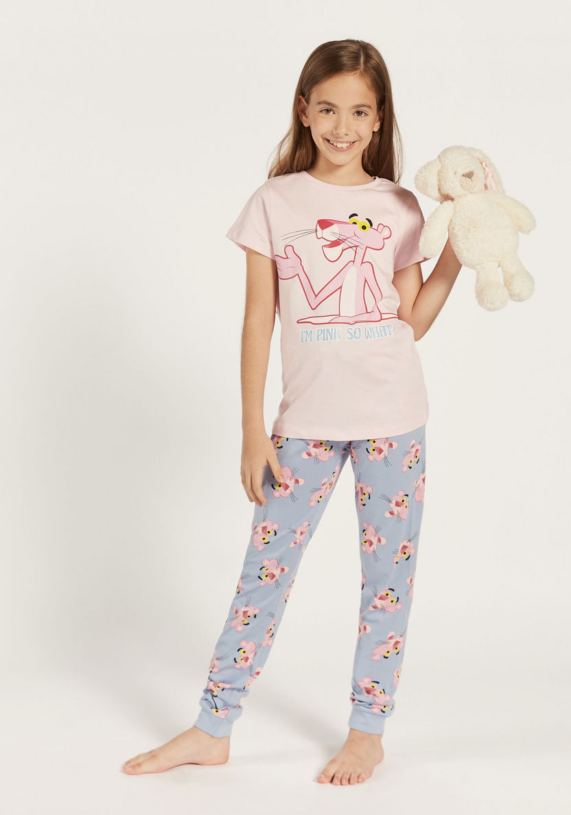 Pink Panther Print T-shirt and Pyjama Set-Nightwear-image-0