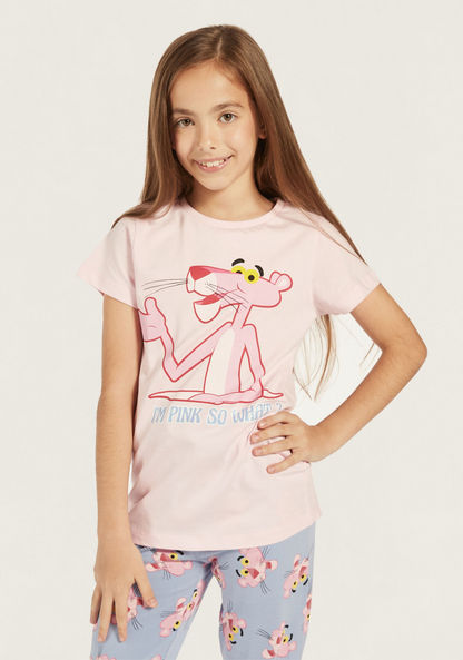 Pink Panther Print T-shirt and Pyjama Set-Nightwear-image-1