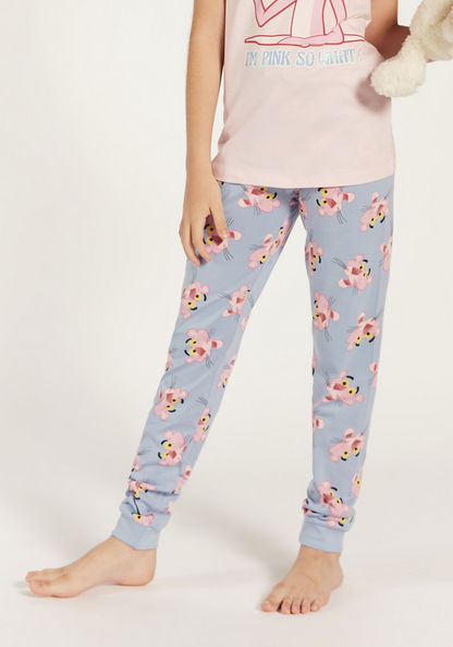 Pink Panther Print T-shirt and Pyjama Set-Nightwear-image-2