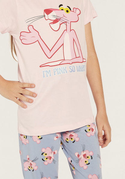 Pink Panther Print T-shirt and Pyjama Set-Nightwear-image-3