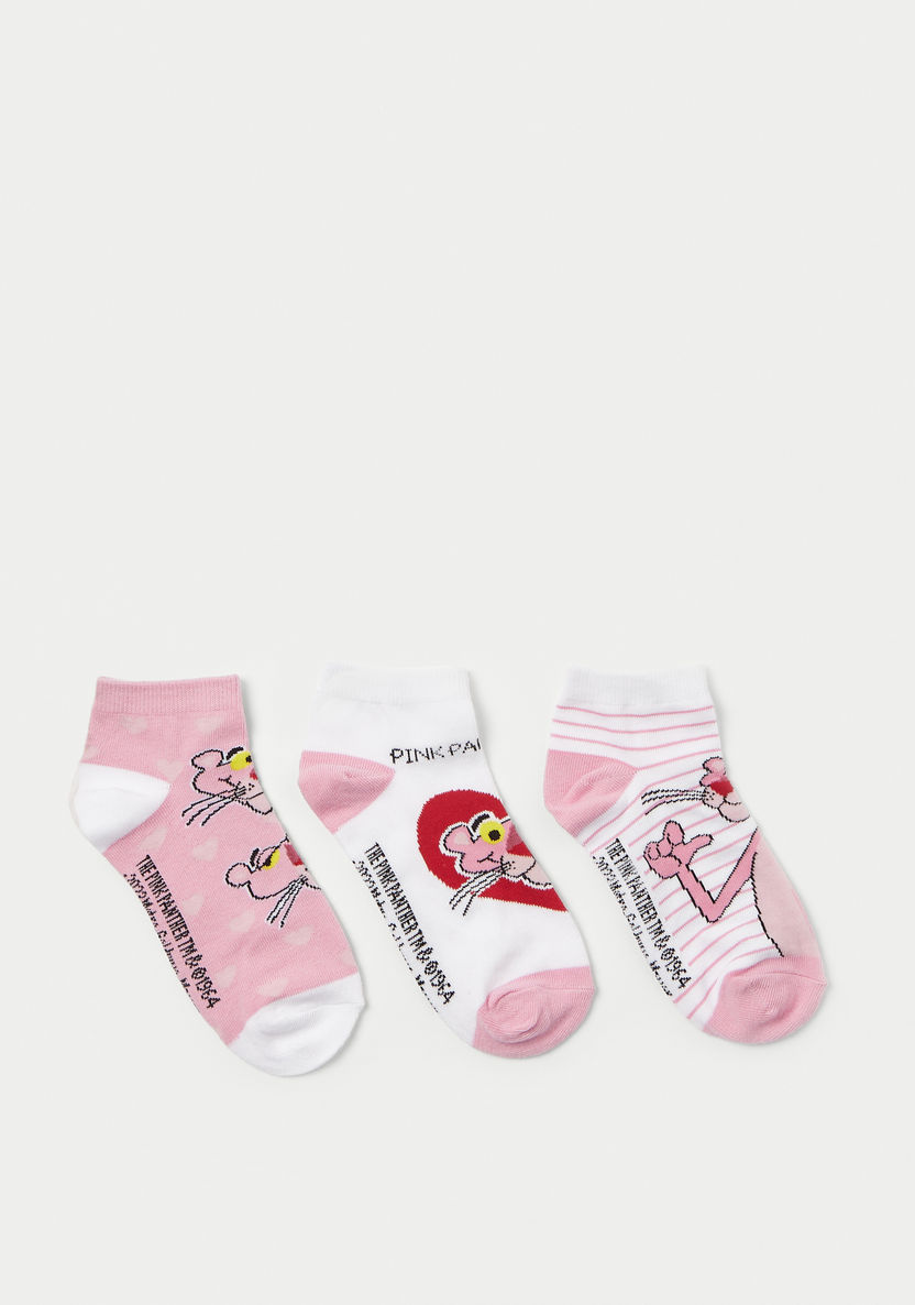 Pink Panther Print Ankle Length Socks - Set of 3-Socks-image-0