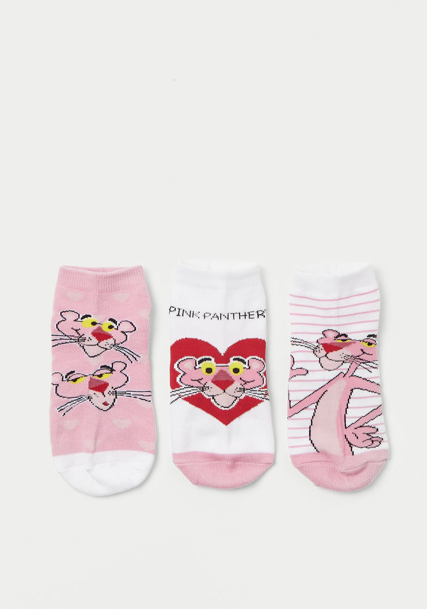 Pink Panther Print Ankle Length Socks - Set of 3-Socks-image-1