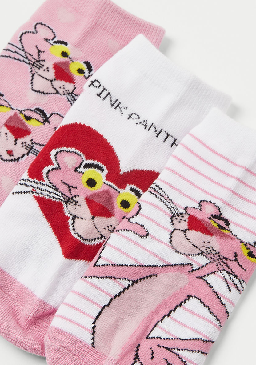 Pink Panther Print Ankle Length Socks - Set of 3-Socks-image-2