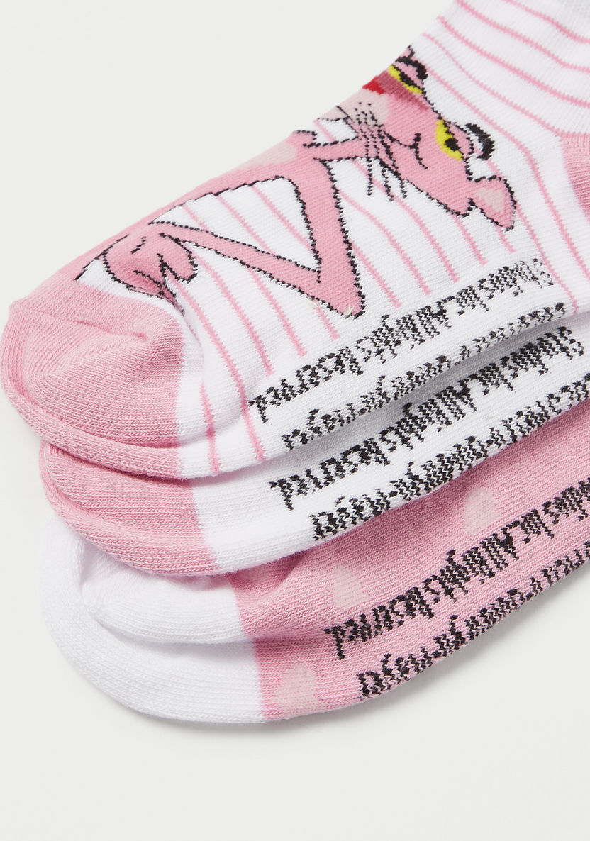 Pink Panther Print Ankle Length Socks - Set of 3-Socks-image-3