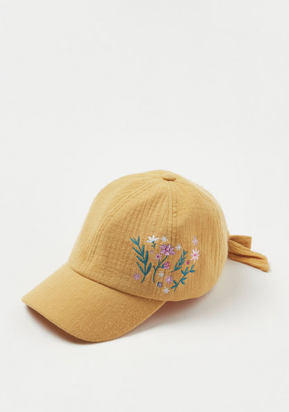 Juniors Floral Embroidered Cap with Bow Detail-Caps-image-0
