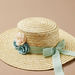 Juniors Weave Textured Hat with Floral Applique and Bow Detail-Caps-thumbnailMobile-1