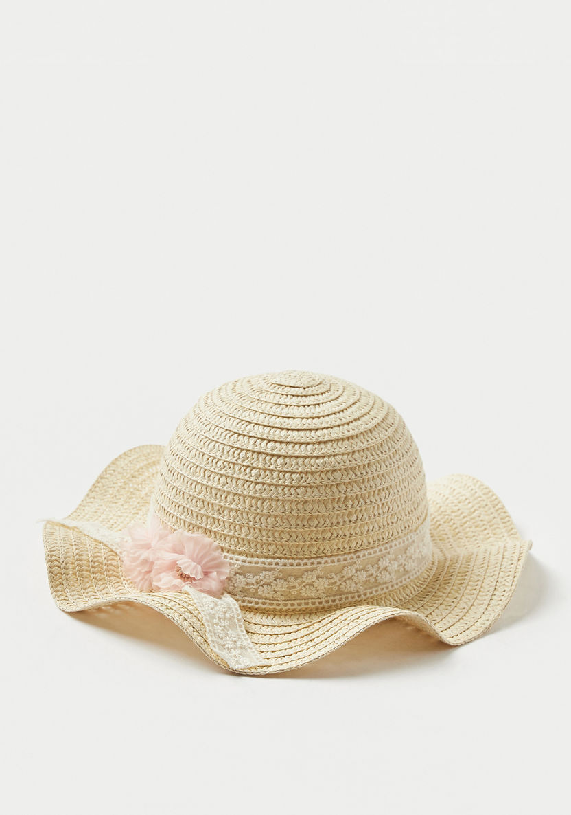 Juniors Textured Hat with Floral Applique Detail-Caps-image-0