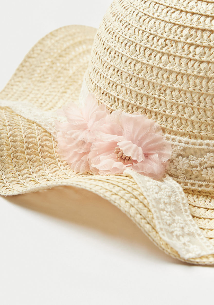 Juniors Textured Hat with Floral Applique Detail-Caps-image-1