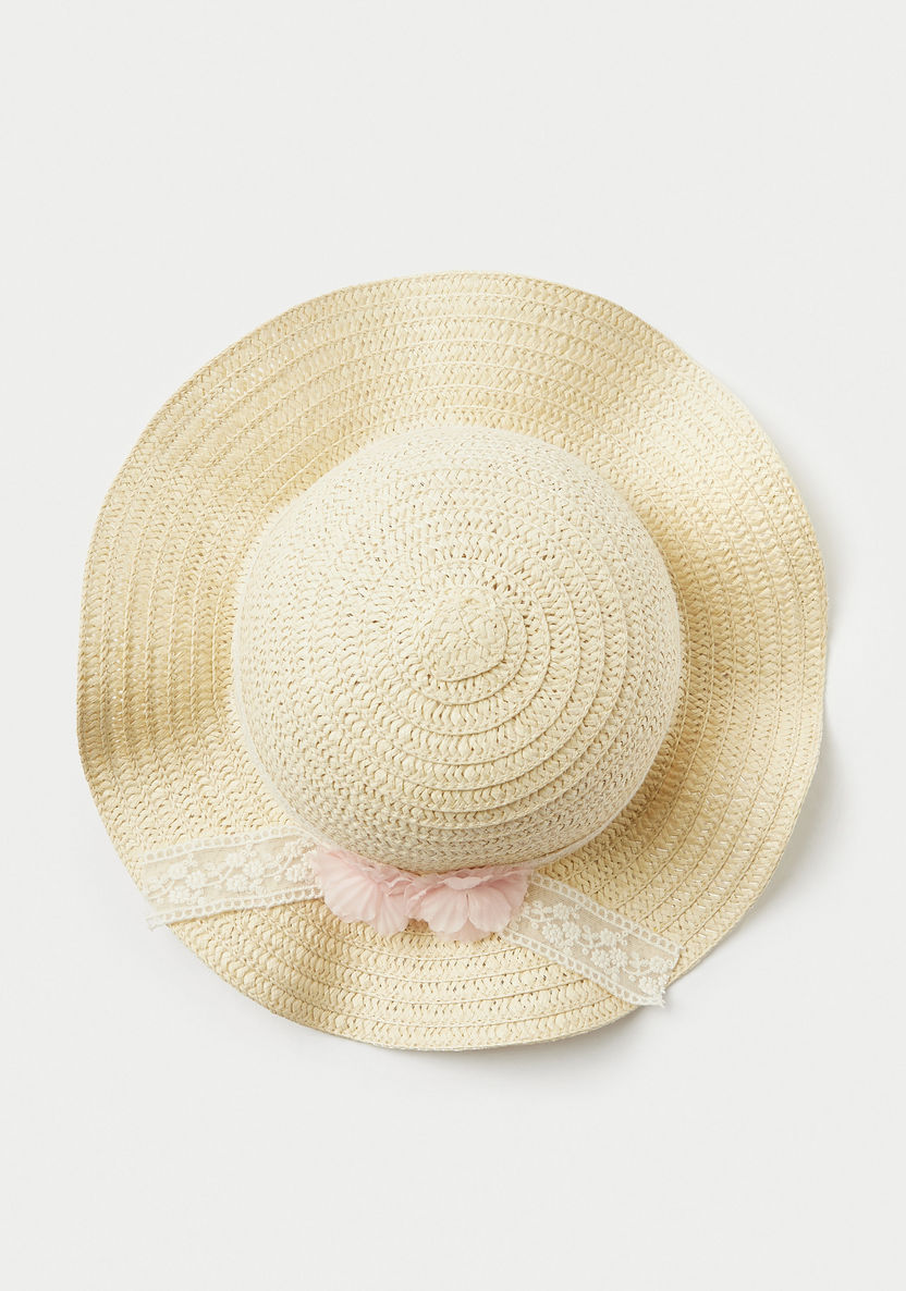 Juniors Textured Hat with Floral Applique Detail-Caps-image-2