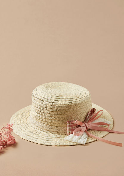 Juniors Weave Textured Hat with Bow Trim-Caps-image-0